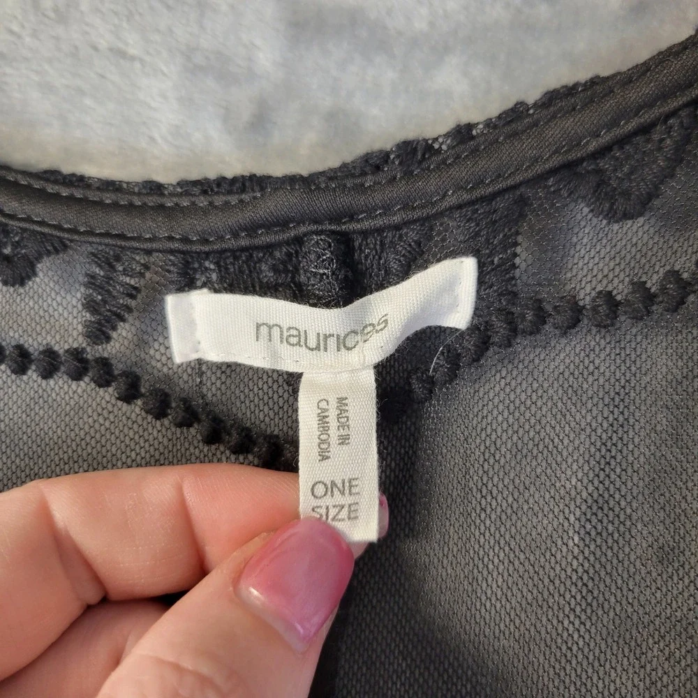 Maurices Womens One Size Black Sheer Lace‎ Open Front Kimono Cardigan Gothic - Picture 4 of 9